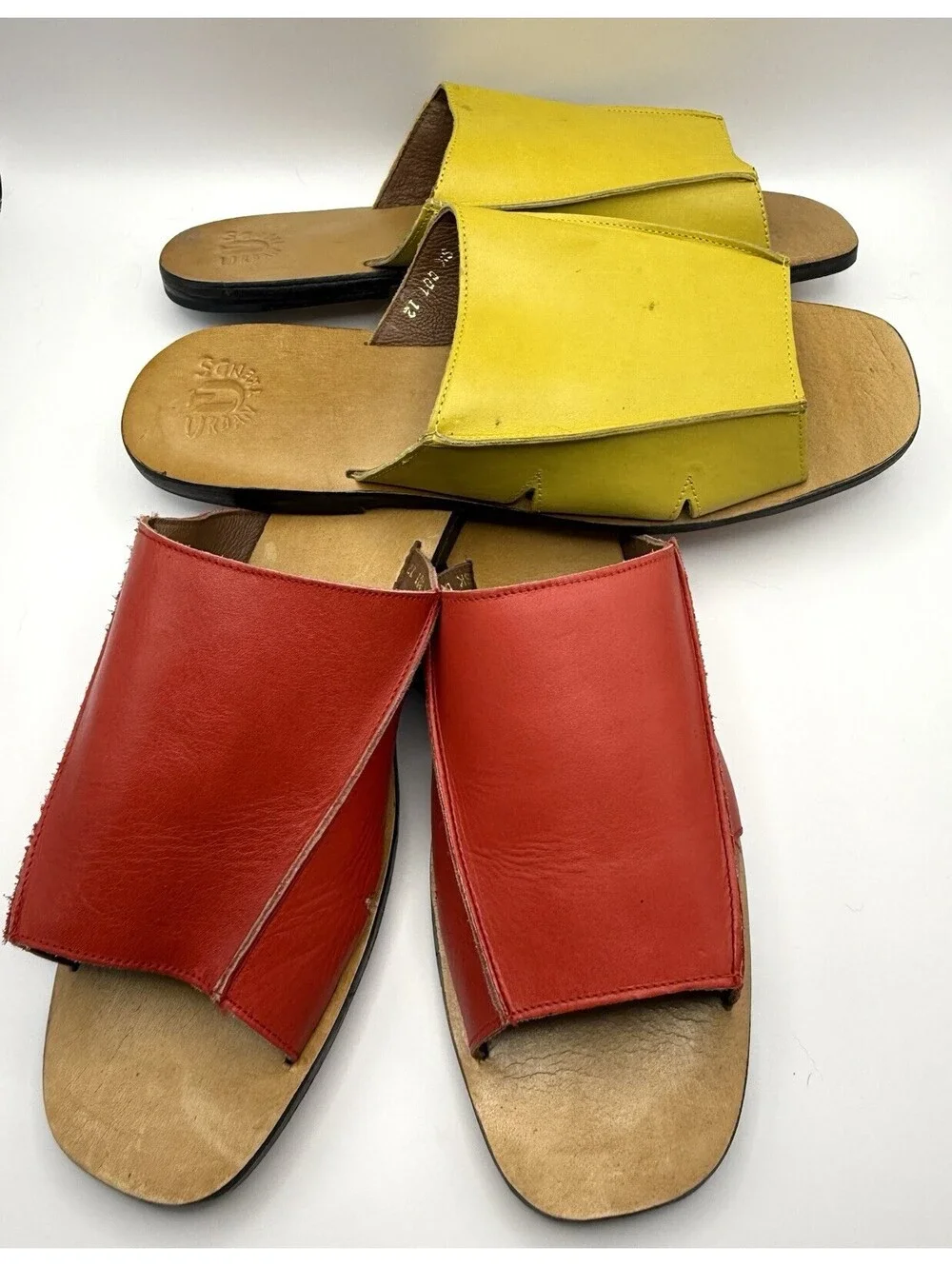 LOT of 2 Urban Trends Leather Sandals Slides Men Sz  12 Red Yellow Leather India
